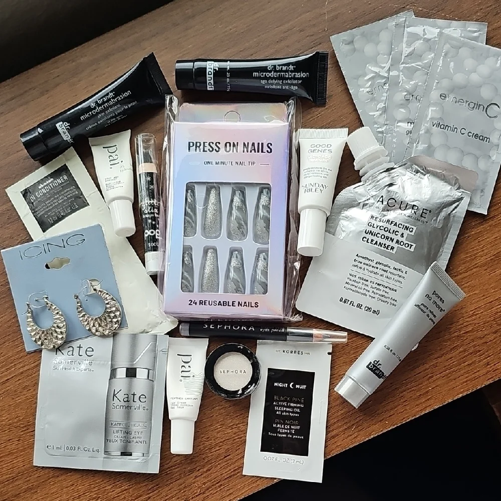 Dr. Brandt Black Microdermabrasion Tubes Beauty Samples Earrings Press-on Nails